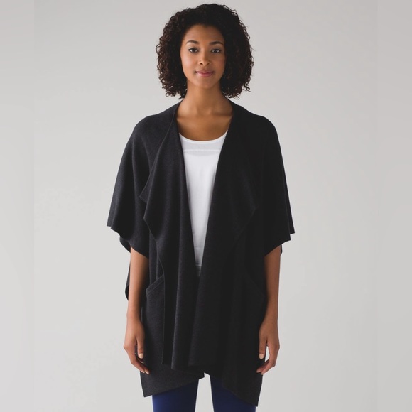 Lululemon Cashmere Blend After Asana Wrap Cardigan in Heathered Black One Size - Picture 1 of 8